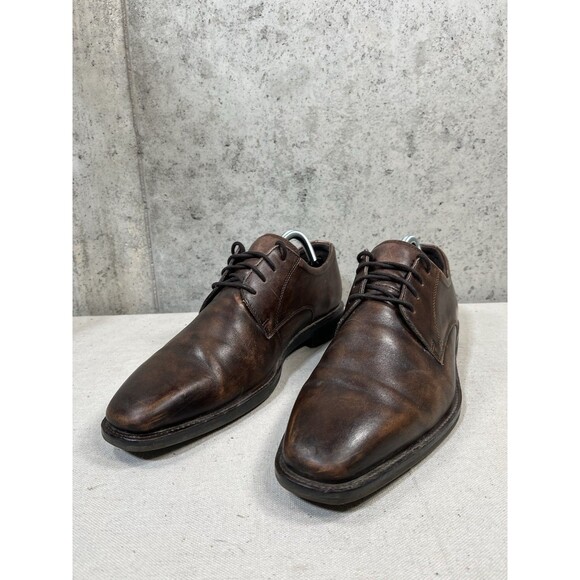 Ecco Calcan Distressed Men’s Size 8 EU 42 Brown Cap Toe Dress Oxford Leather - Picture 1 of 12